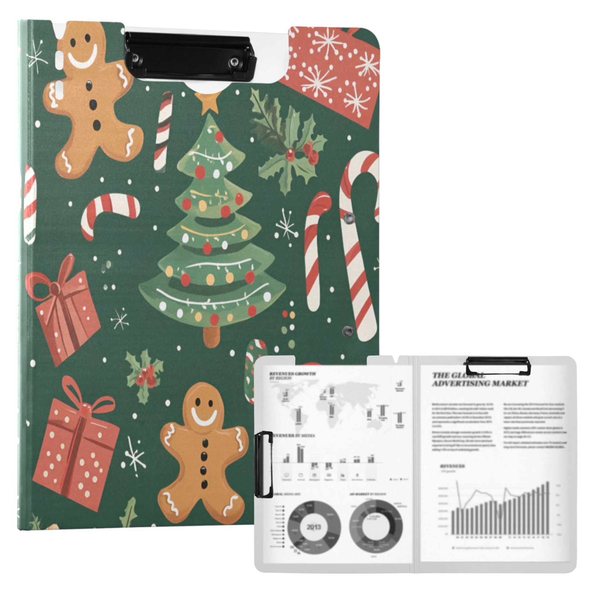 FORMRS A4 Clipboard Folder with Pen Holder Horizontal Foldable School Office Binder, Brown Christmas Gingerbread