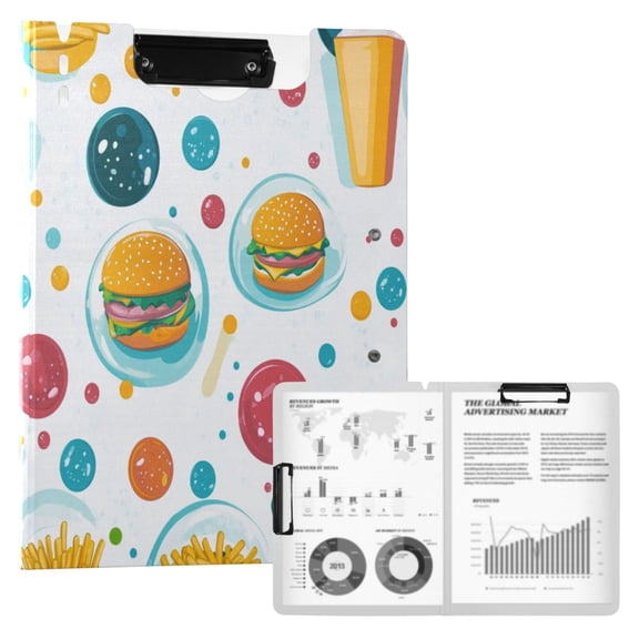 FORMRS A4 Clipboard Folder with Pen Holder Horizontal Foldable School Office Binder, Bubbles Hamburger