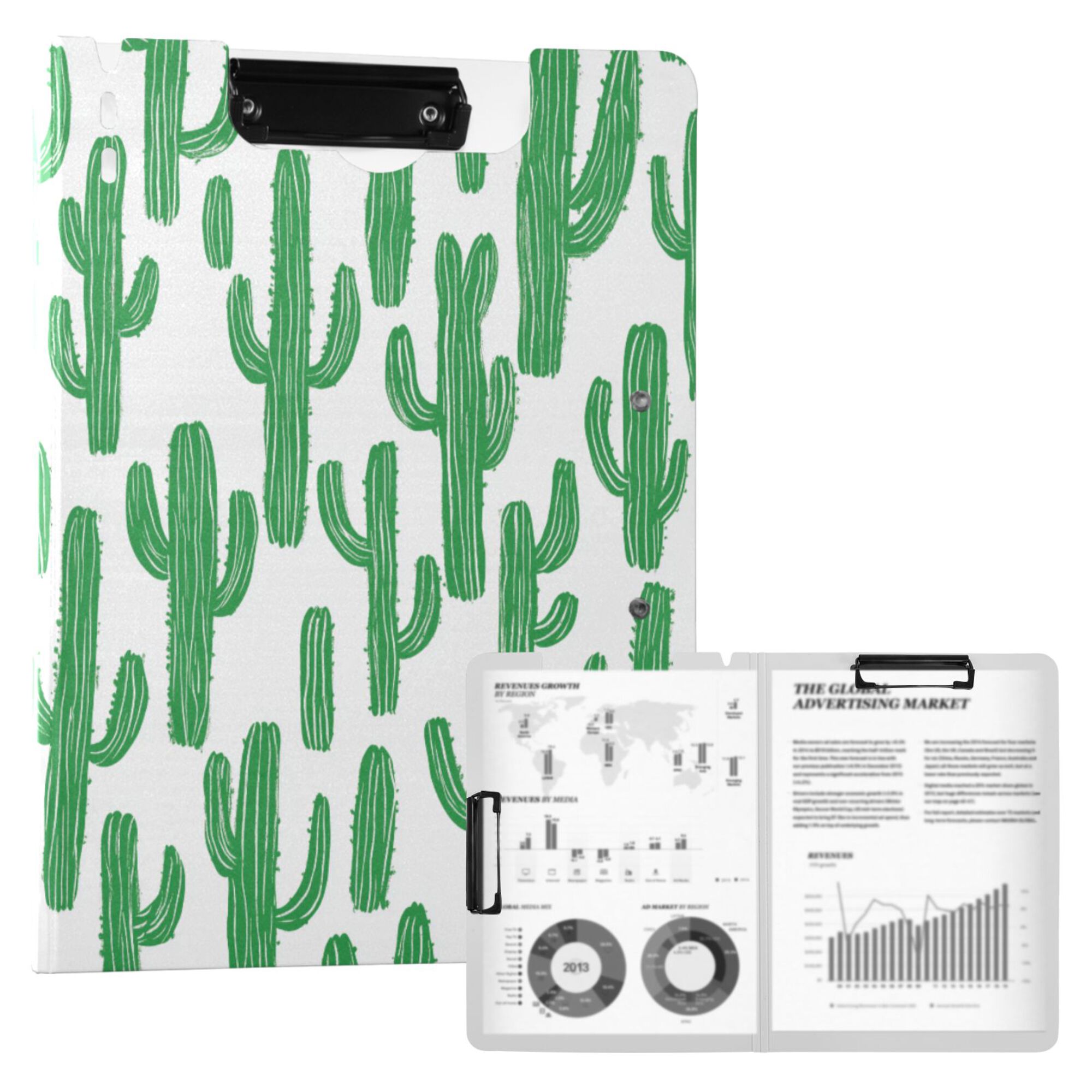FORMRS A4 Clipboard Folder with Pen Holder Horizontal Foldable School Office Binder, Cactus Pattern