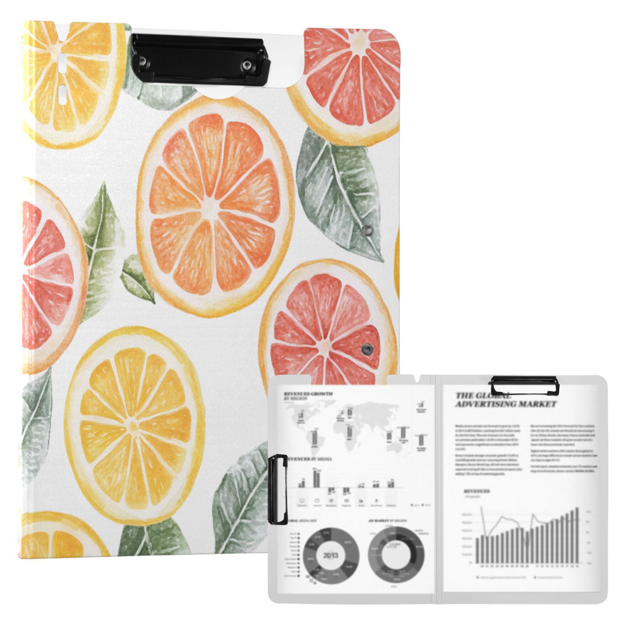 FORMRS A4 Clipboard Folder with Pen Holder Horizontal Foldable School Office Binder, Candy Grapefruit Slices