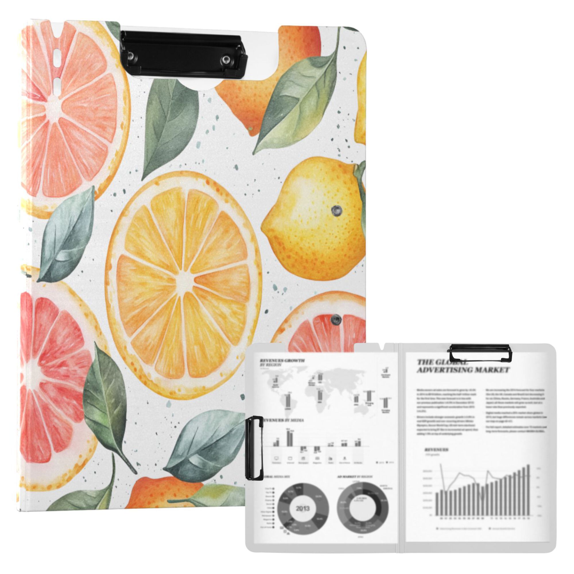 FORMRS A4 Clipboard Folder with Pen Holder Horizontal Foldable School Office Binder, Candy Lemon Slices