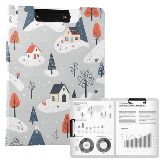 FORMRS A4 Clipboard Folder with Pen Holder Horizontal Foldable School Office Binder, Cartoon Blue Houses