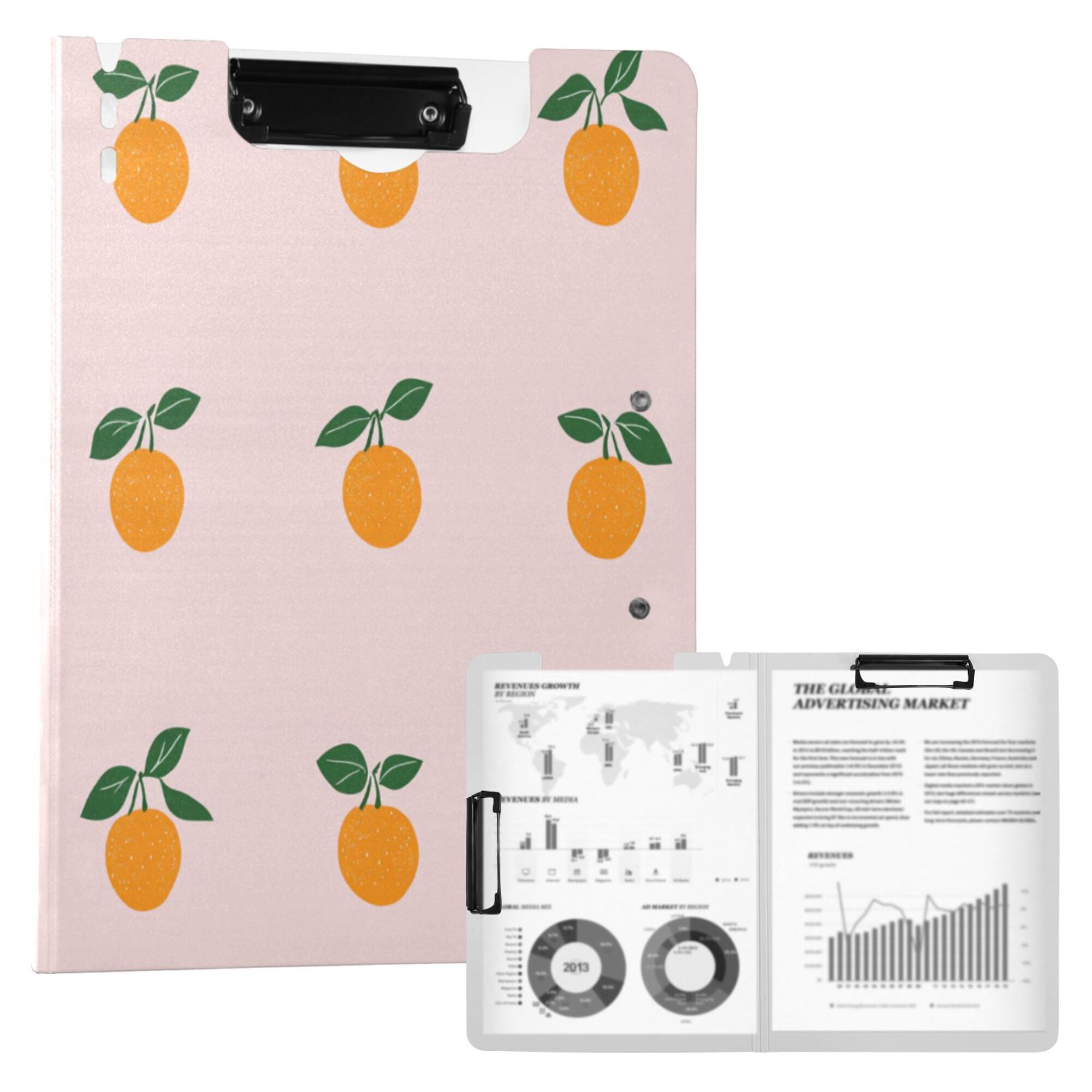 FORMRS A4 Clipboard Folder with Pen Holder Horizontal Foldable School Office Binder, Cartoon Citrus