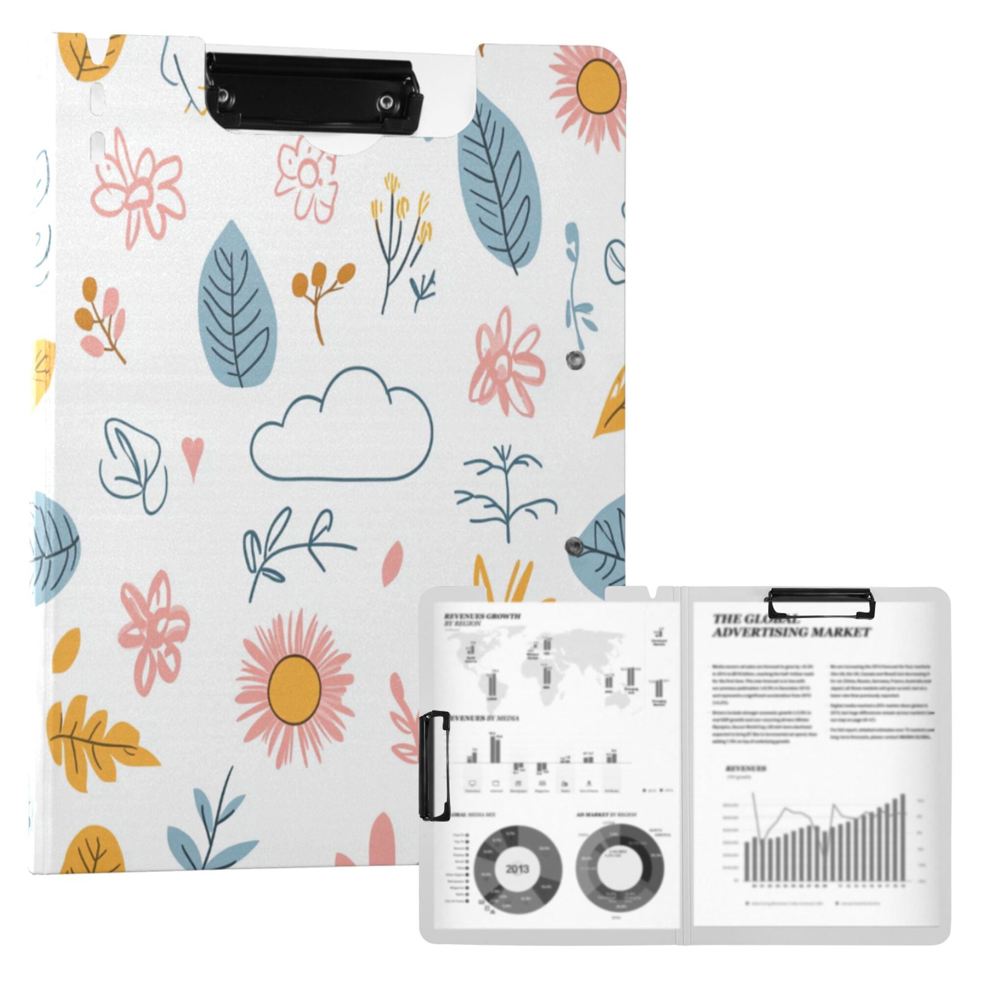 FORMRS A4 Clipboard Folder with Pen Holder Horizontal Foldable School Office Binder, Cartoon Doodles