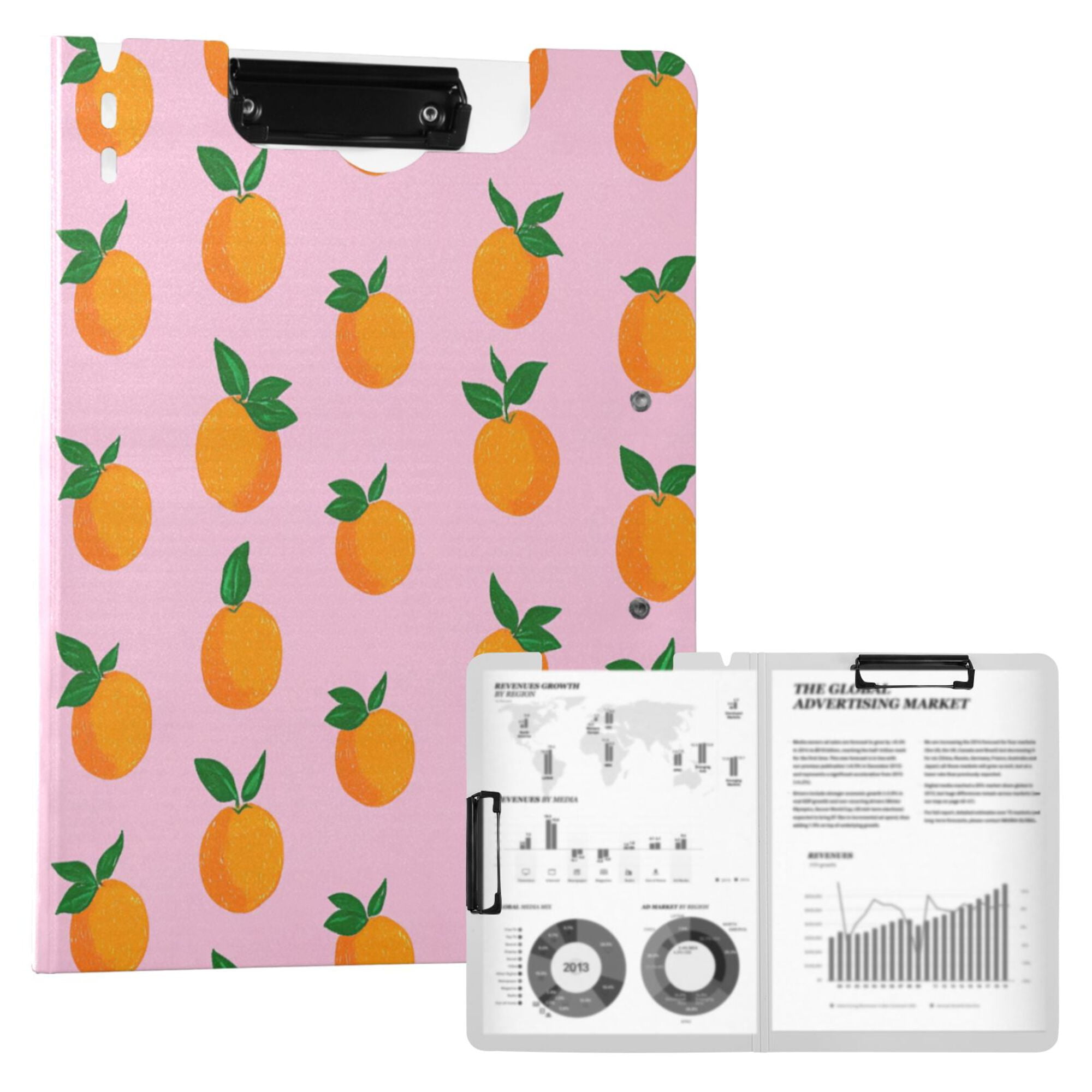 FORMRS A4 Clipboard Folder with Pen Holder Horizontal Foldable School Office Binder, Cartoon Oranges