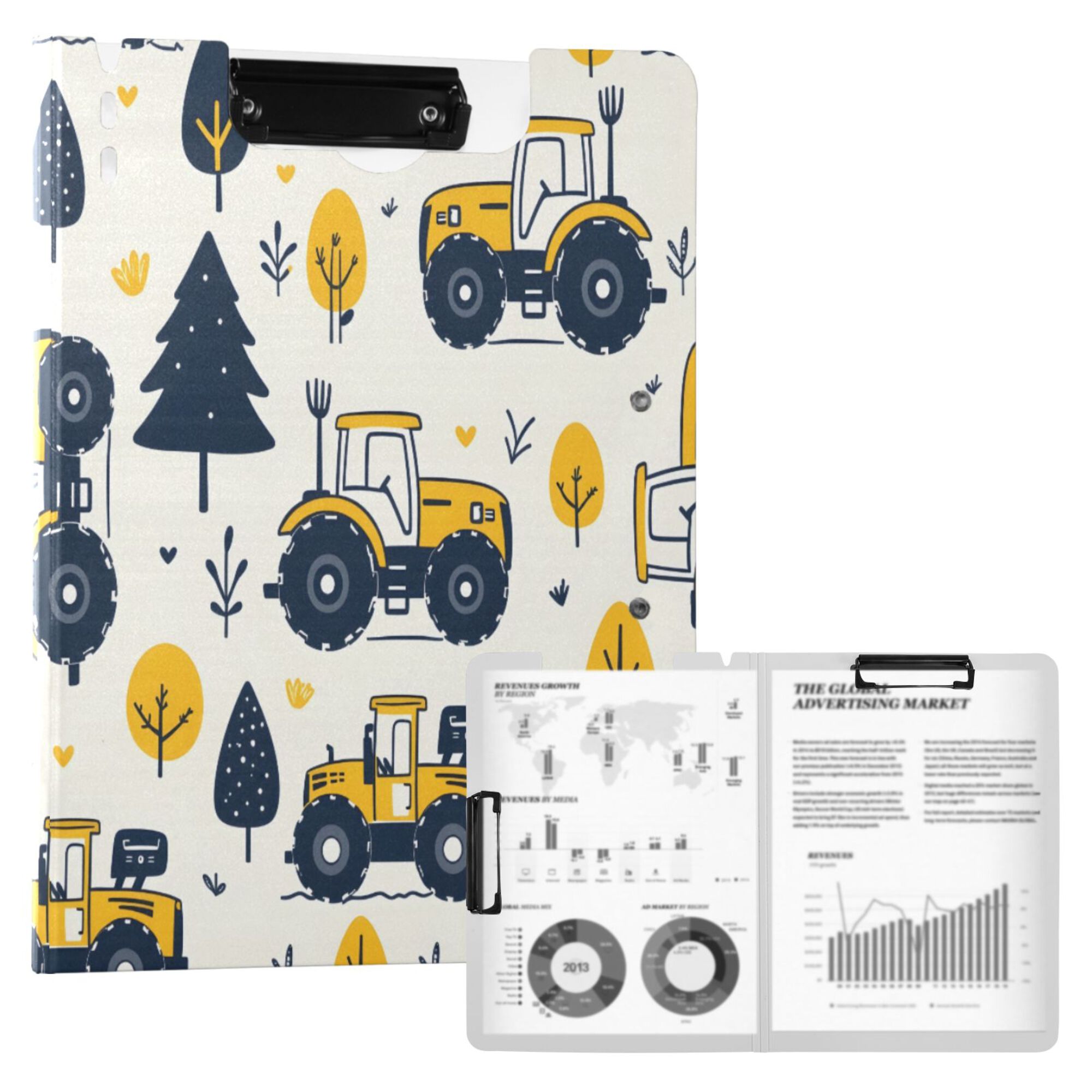 FORMRS A4 Clipboard Folder with Pen Holder Horizontal Foldable School Office Binder, Cartoon Truck Pattern