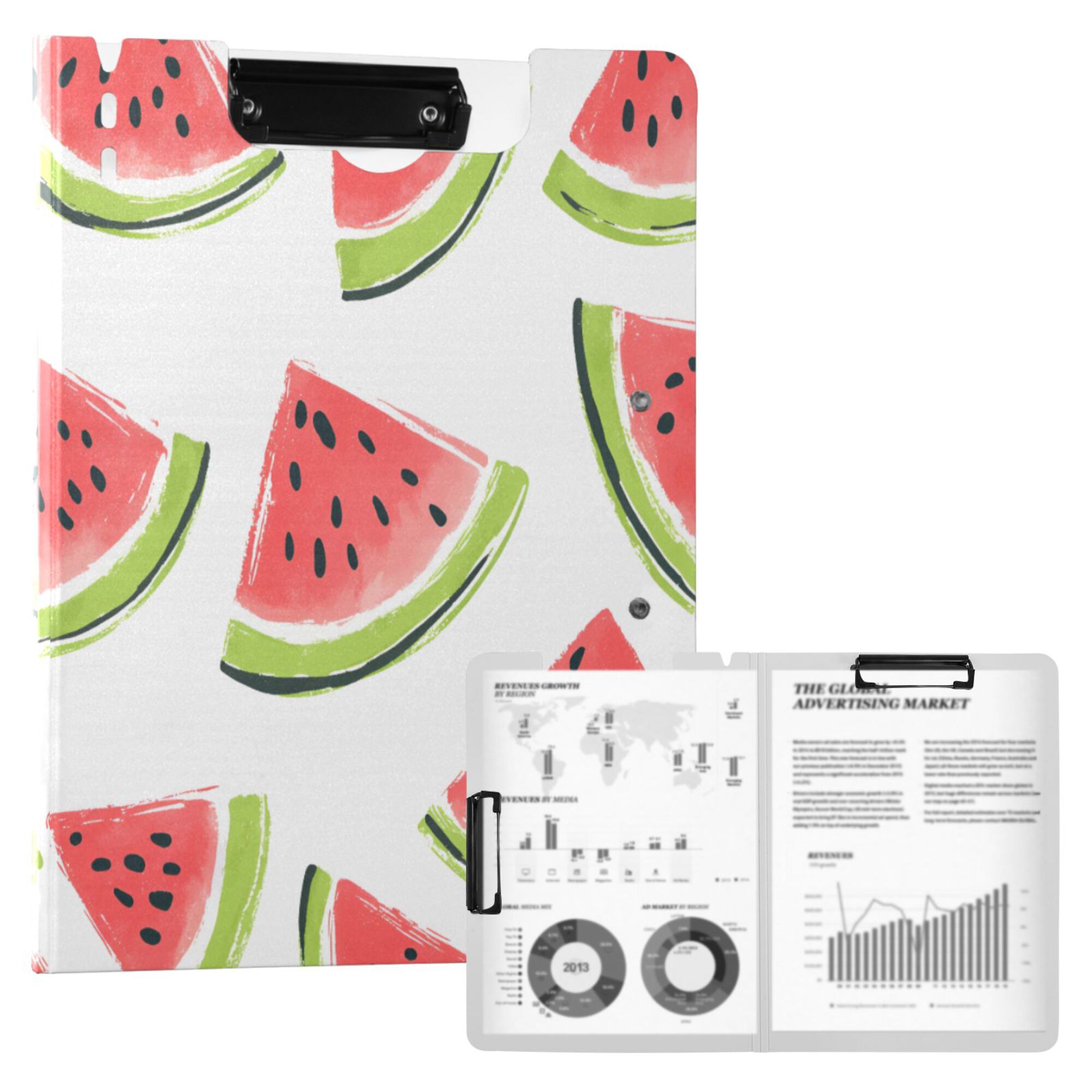 FORMRS A4 Clipboard Folder with Pen Holder Horizontal Foldable School Office Binder, Cartoon Watermelon