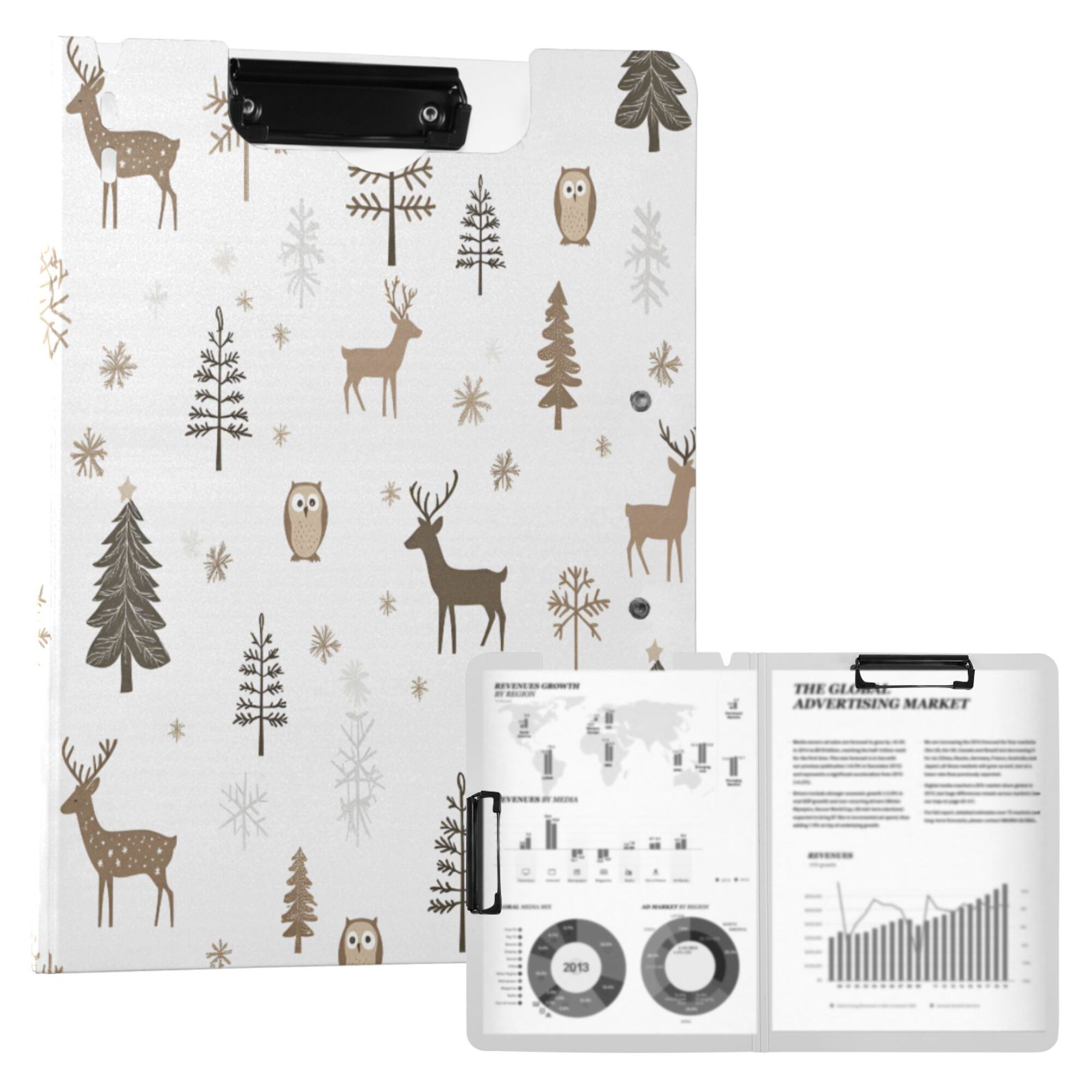 FORMRS A4 Clipboard Folder with Pen Holder Horizontal Foldable School Office Binder, Christmas Forest