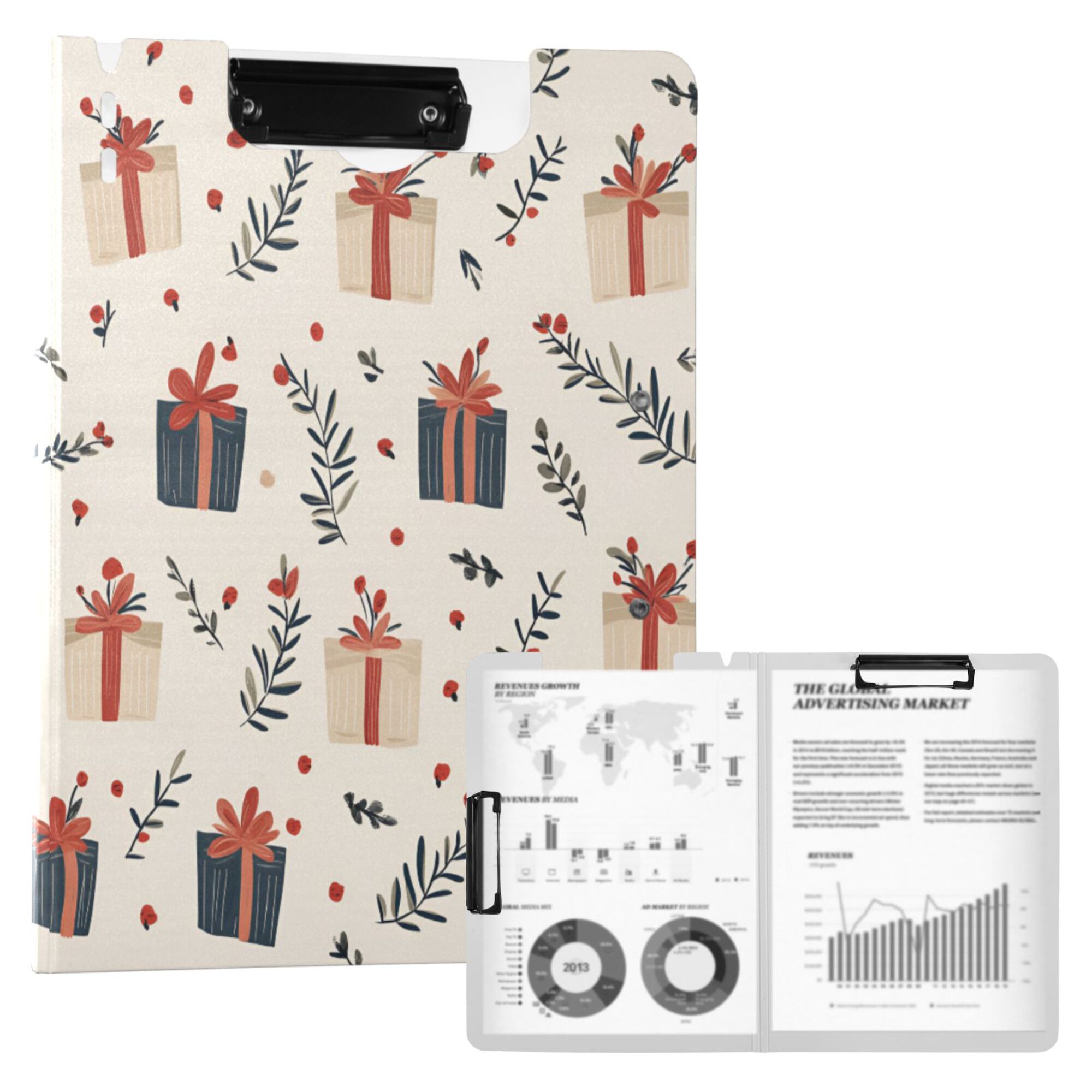 FORMRS A4 Clipboard Folder with Pen Holder Horizontal Foldable School Office Binder, Christmas Gift Pattern