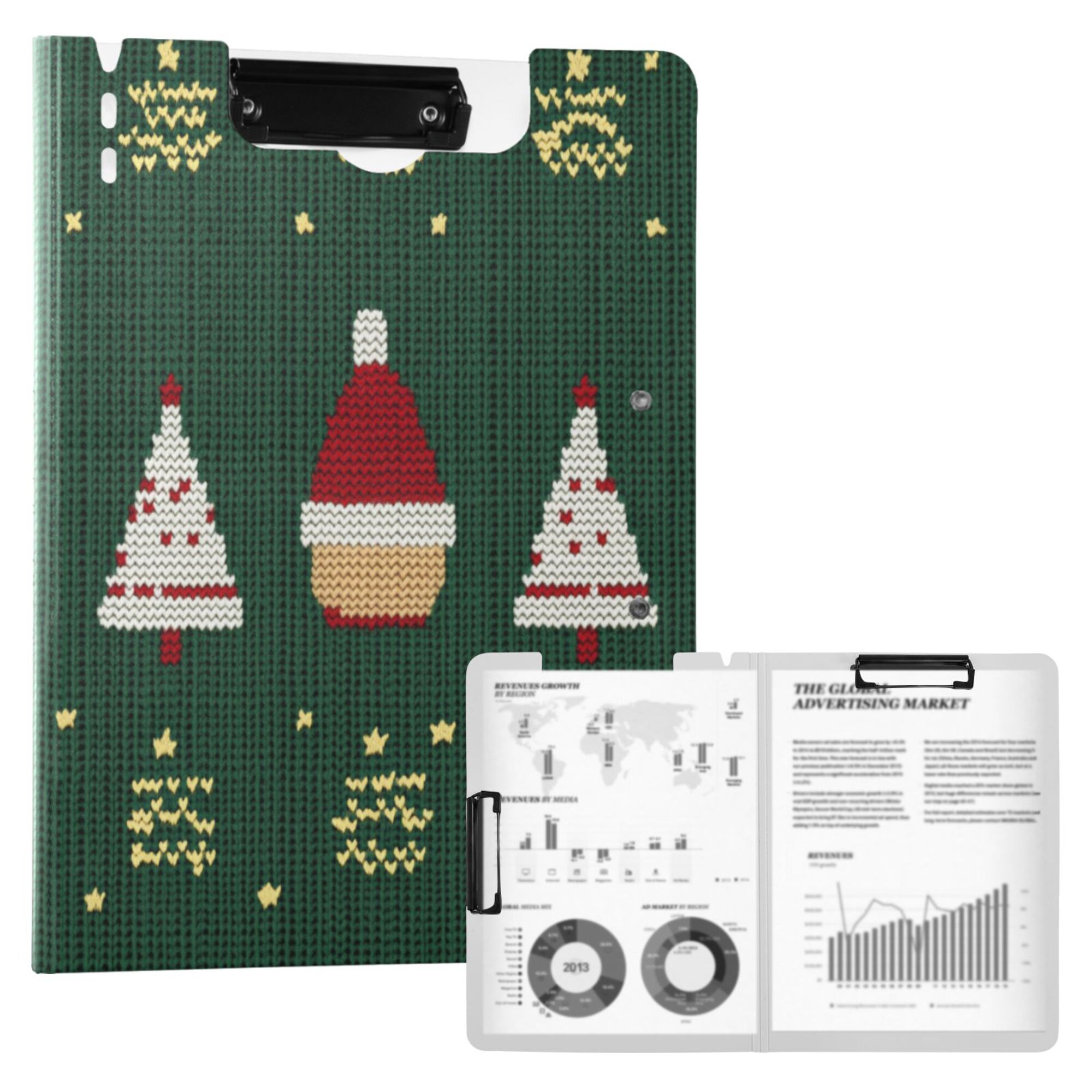 FORMRS A4 Clipboard Folder with Pen Holder Horizontal Foldable School Office Binder, Christmas Santa Hats