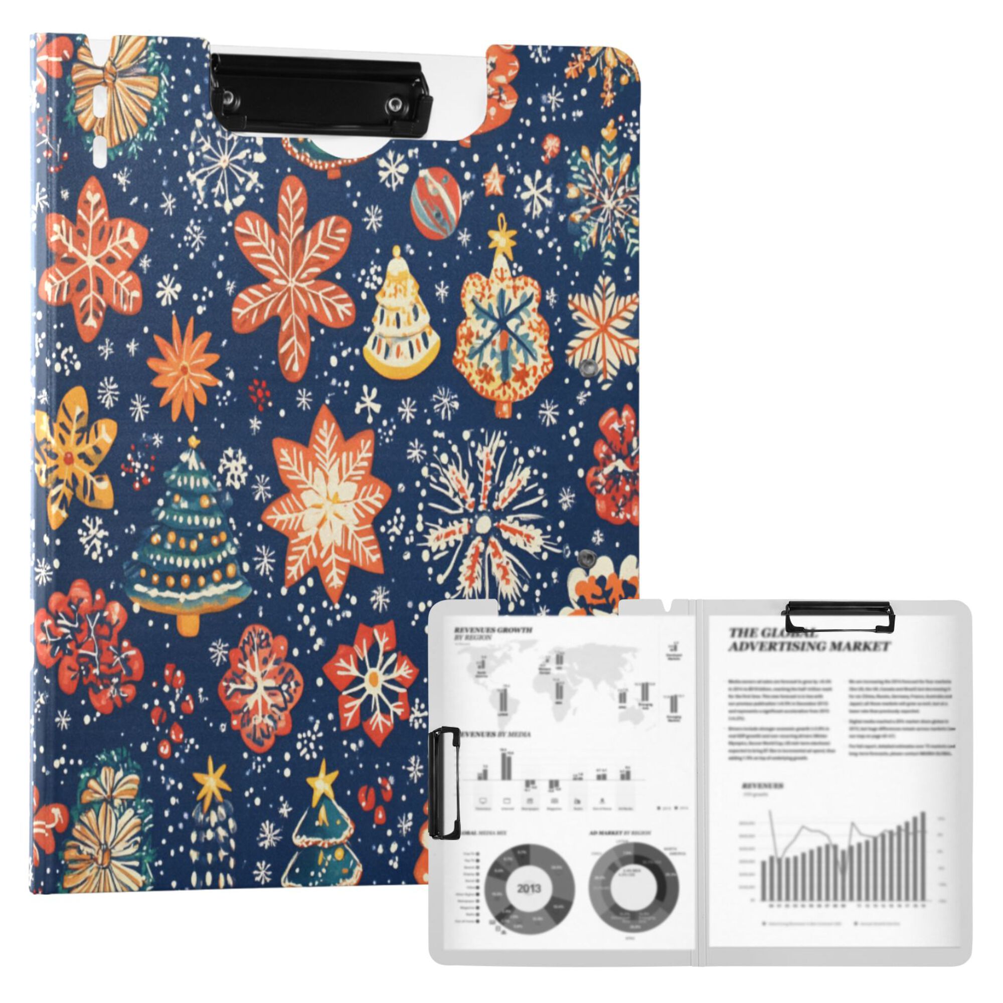 FORMRS A4 Clipboard Folder with Pen Holder Horizontal Foldable School Office Binder, Christmas Splendor