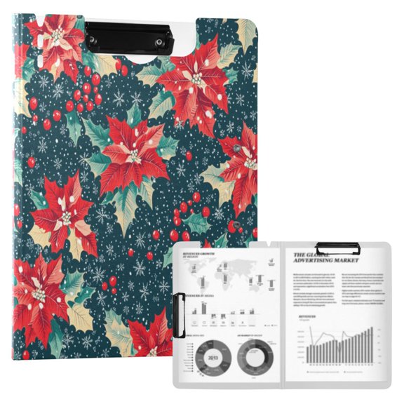 FORMRS A4 Clipboard Folder with Pen Holder Horizontal Foldable School Office Binder, Christmas Themed Leaves