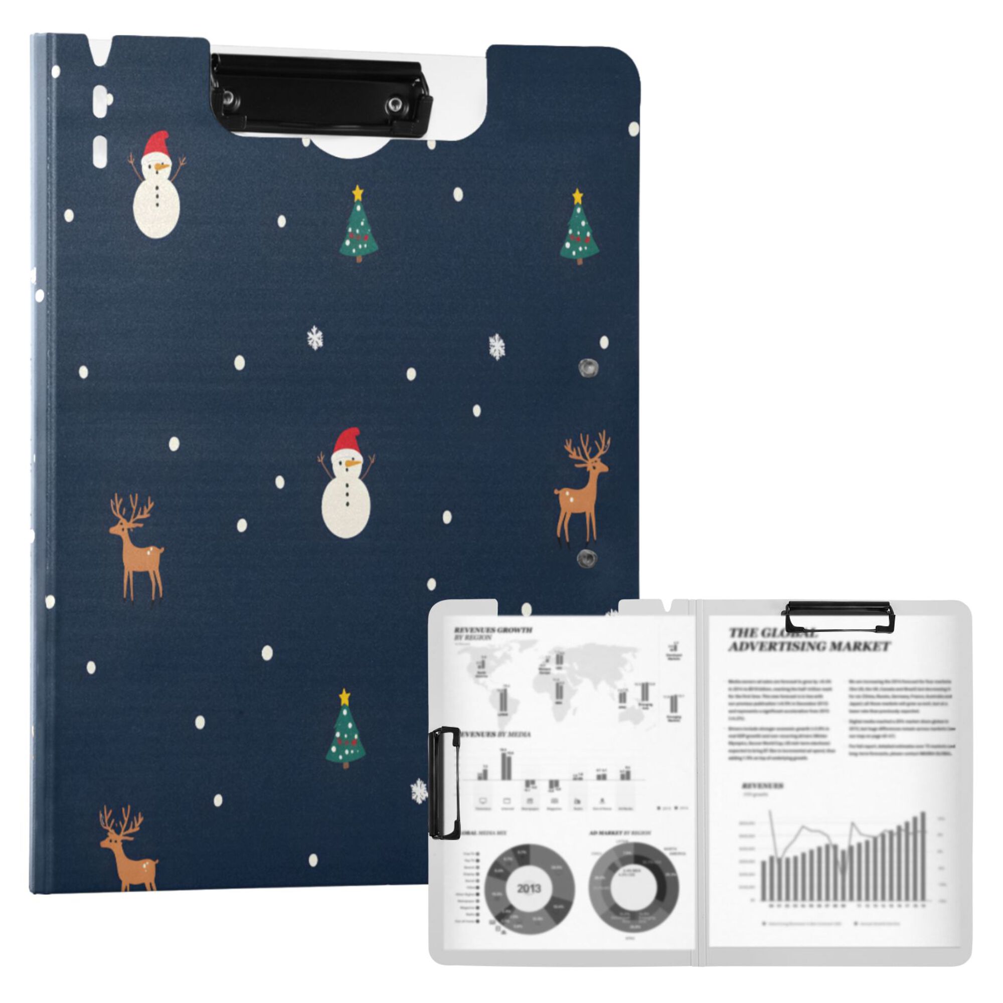 FORMRS A4 Clipboard Folder with Pen Holder Horizontal Foldable School Office Binder, Christmas Whimsy