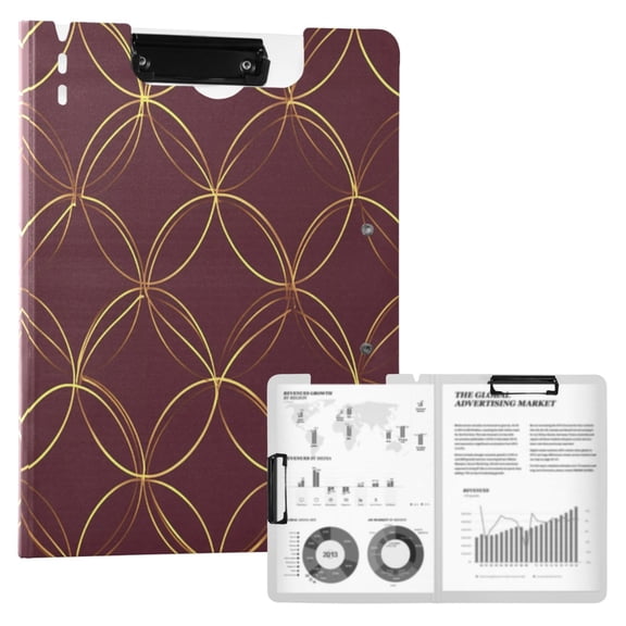 FORMRS A4 Clipboard Folder with Pen Holder Horizontal Foldable School Office Binder, Circular Gold Pattern