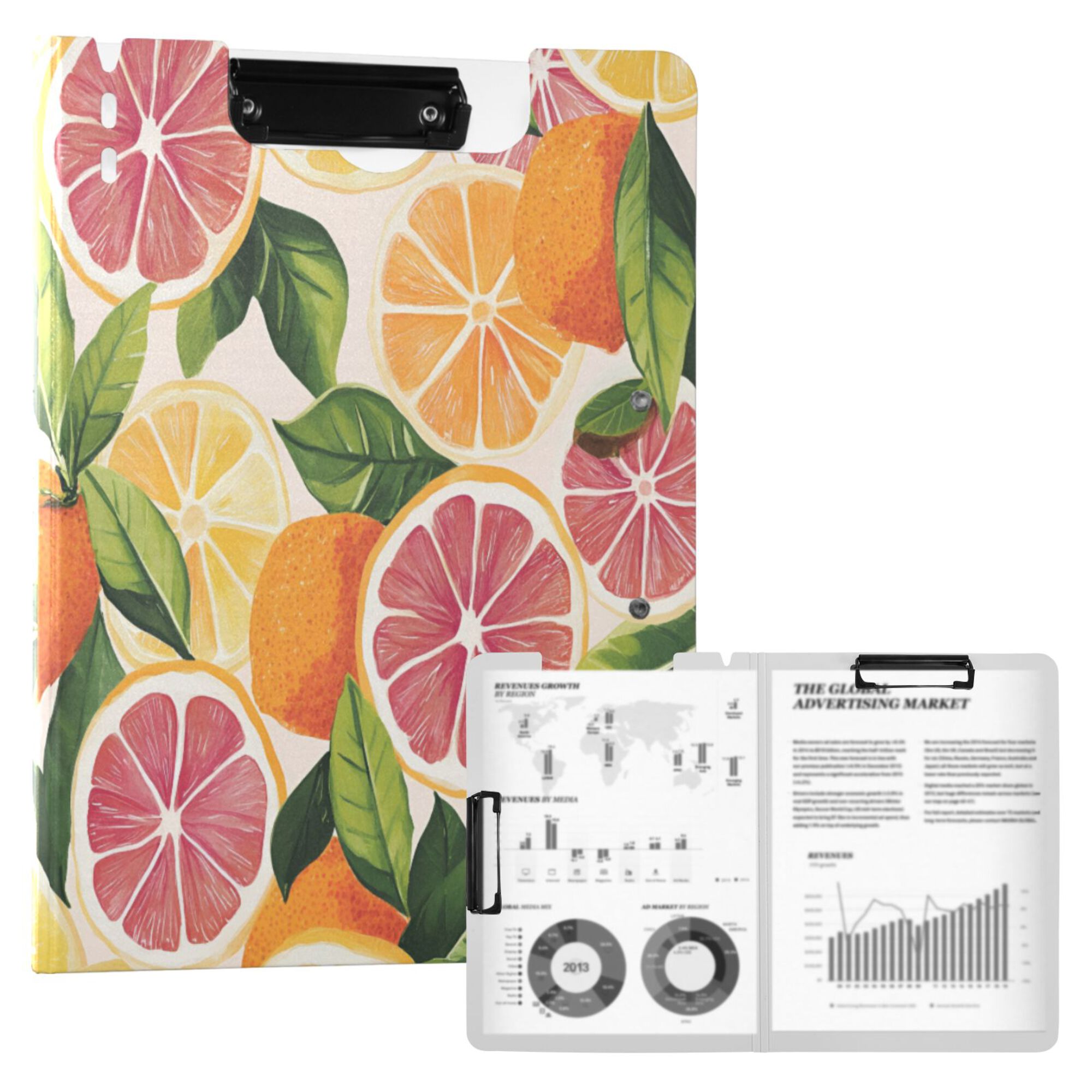FORMRS A4 Clipboard Folder with Pen Holder Horizontal Foldable School Office Binder, Citrus Leaves