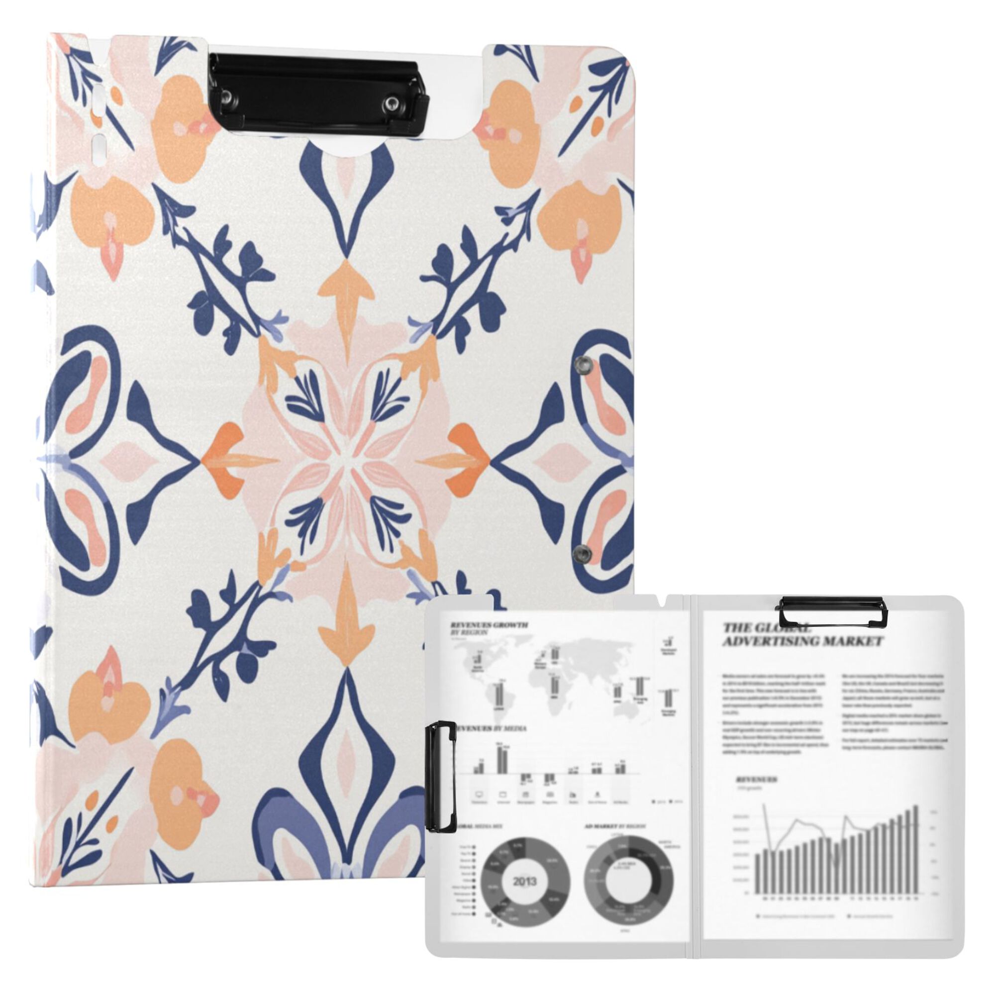 FORMRS A4 Clipboard Folder with Pen Holder Horizontal Foldable School Office Binder, Colorful Abstract Pattern