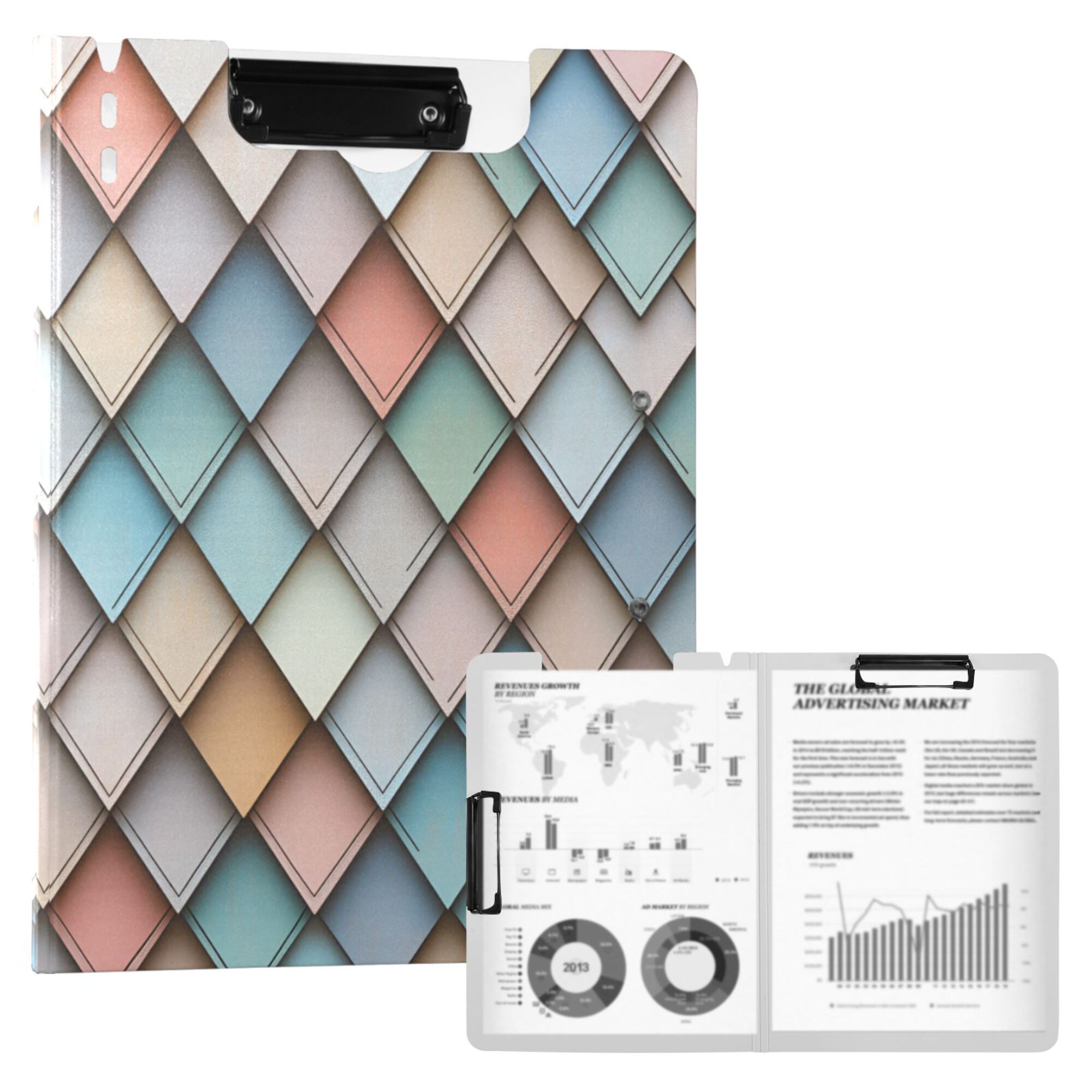 FORMRS A4 Clipboard Folder with Pen Holder Horizontal Foldable School Office Binder, Colorful Art Pattern