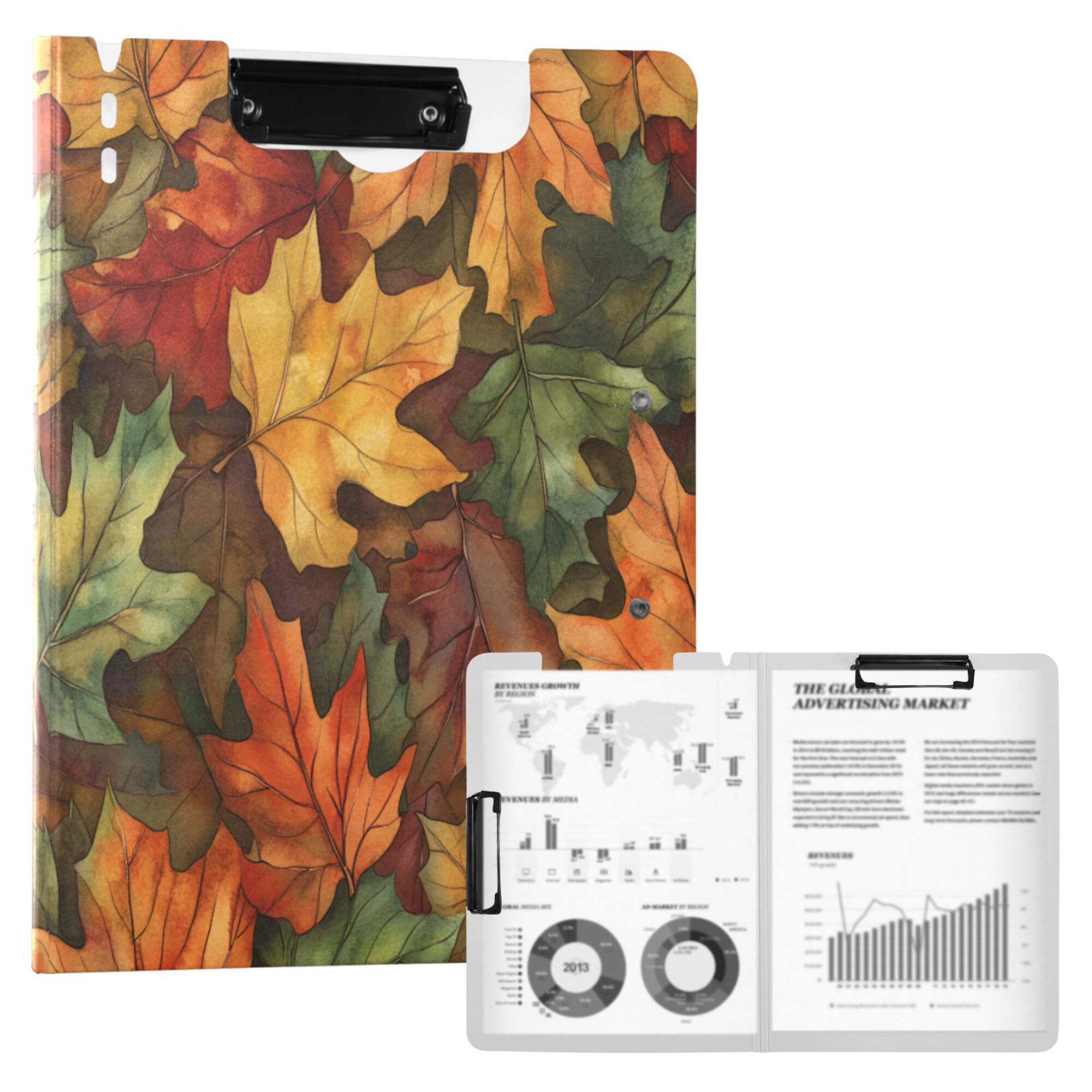 FORMRS A4 Clipboard Folder with Pen Holder Horizontal Foldable School Office Binder, Colorful Autumn Leaves