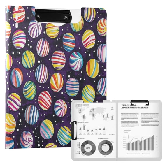 FORMRS A4 Clipboard Folder with Pen Holder Horizontal Foldable School Office Binder, Colorful Candies
