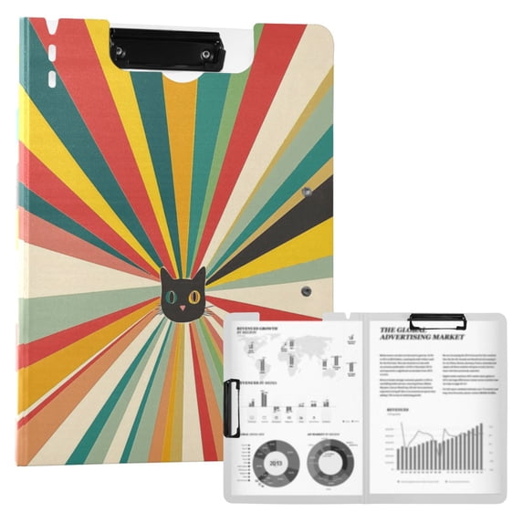 FORMRS A4 Clipboard Folder with Pen Holder Horizontal Foldable School Office Binder, Colorful Cat