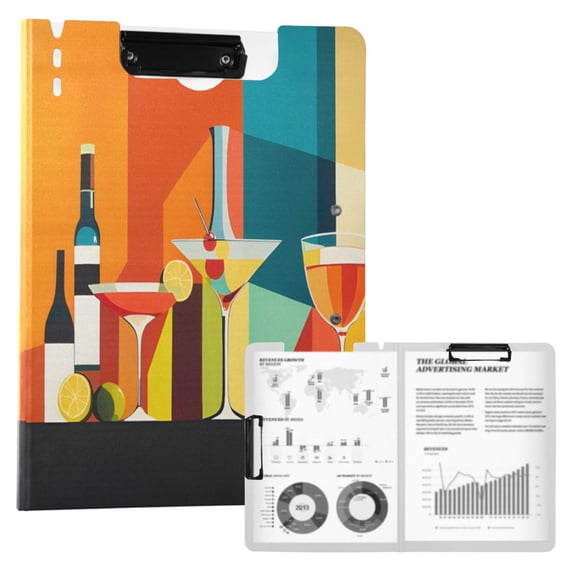 FORMRS A4 Clipboard Folder with Pen Holder Horizontal Foldable School Office Binder, Colorful Cocktails