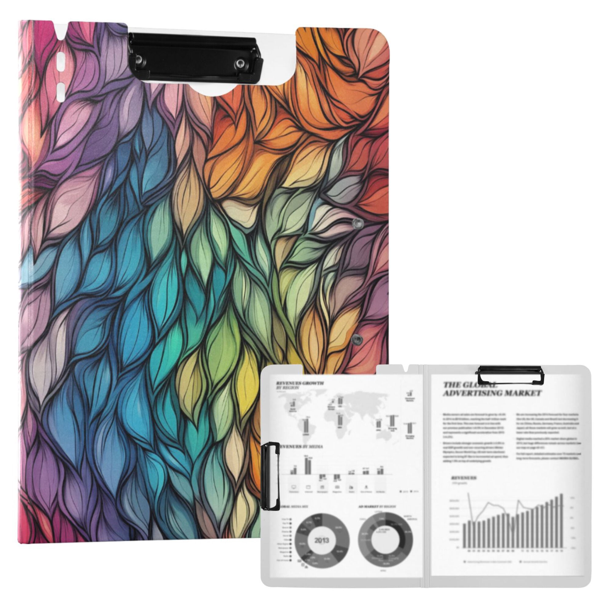 FORMRS A4 Clipboard Folder with Pen Holder Horizontal Foldable School Office Binder, Colorful Dragon Scales Pattern