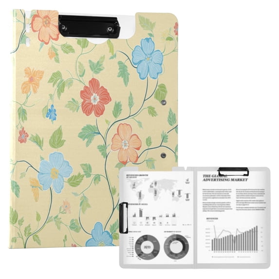FORMRS A4 Clipboard Folder with Pen Holder Horizontal Foldable School Office Binder, Colorful Flower