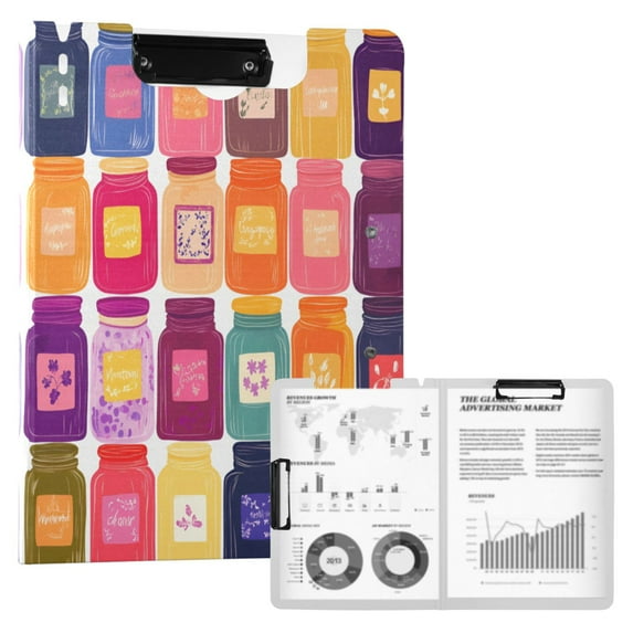 FORMRS A4 Clipboard Folder with Pen Holder Horizontal Foldable School Office Binder, Colorful Jars