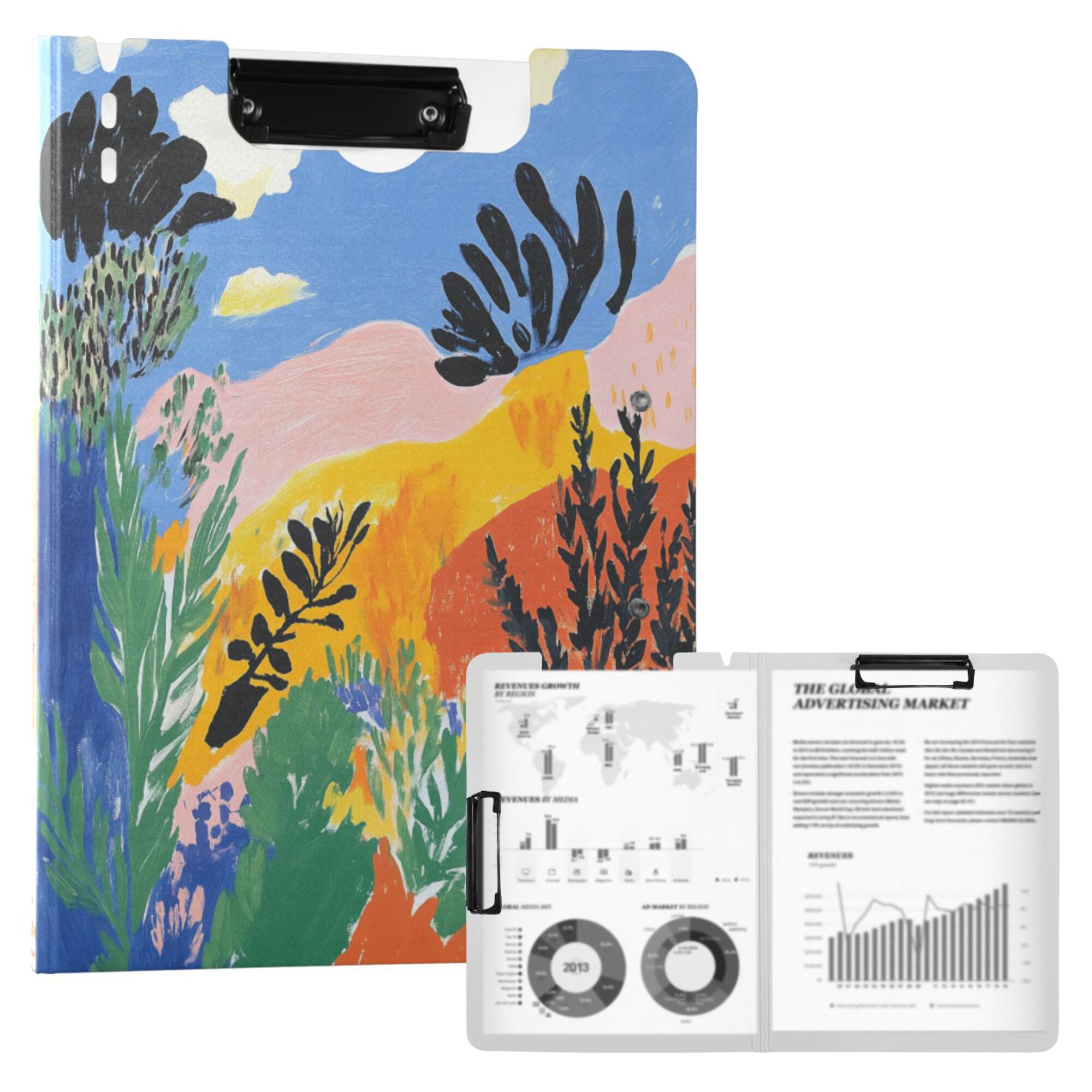 FORMRS A4 Clipboard Folder with Pen Holder Horizontal Foldable School Office Binder, Colorful Landscape