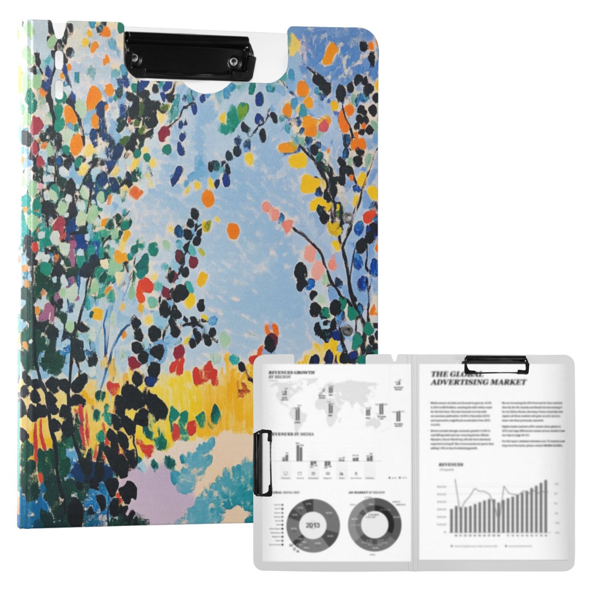 FORMRS A4 Clipboard Folder with Pen Holder Horizontal Foldable School Office Binder, Colorful Leaves