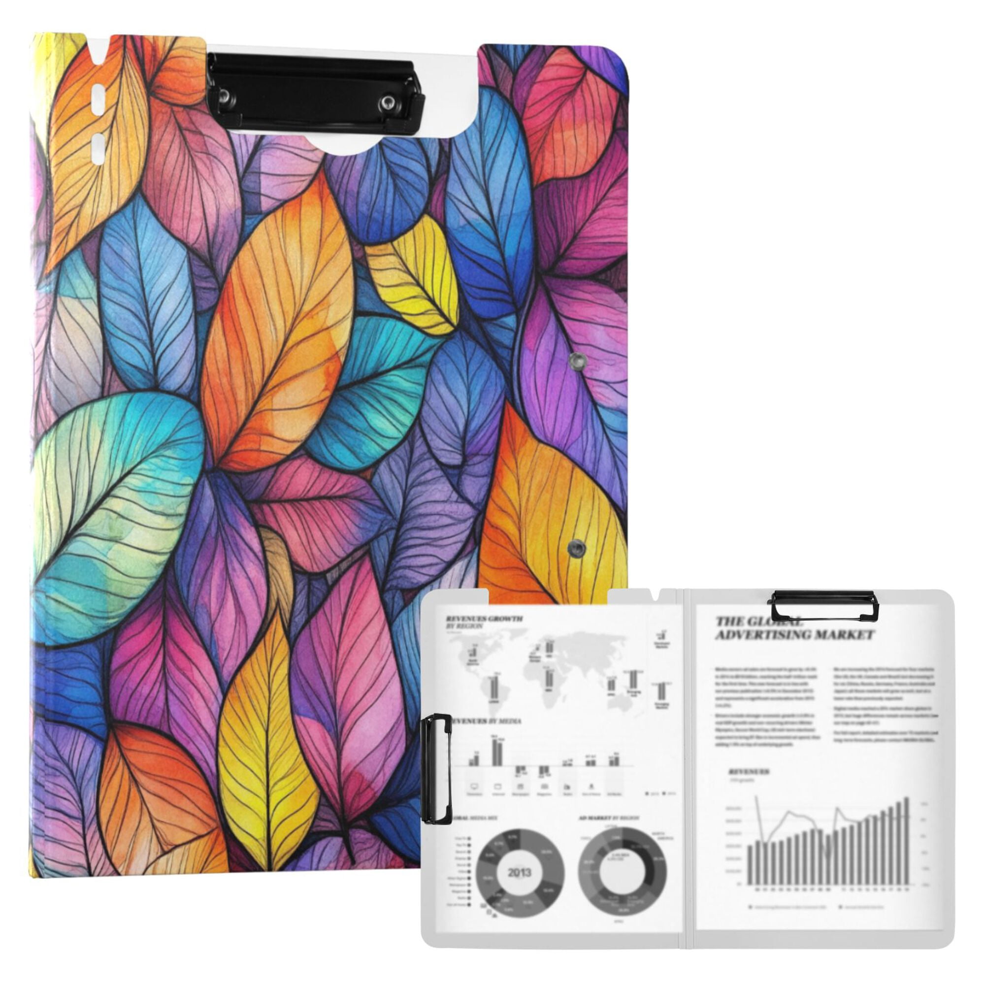 FORMRS A4 Clipboard Folder with Pen Holder Horizontal Foldable School Office Binder, Colorful Leaves