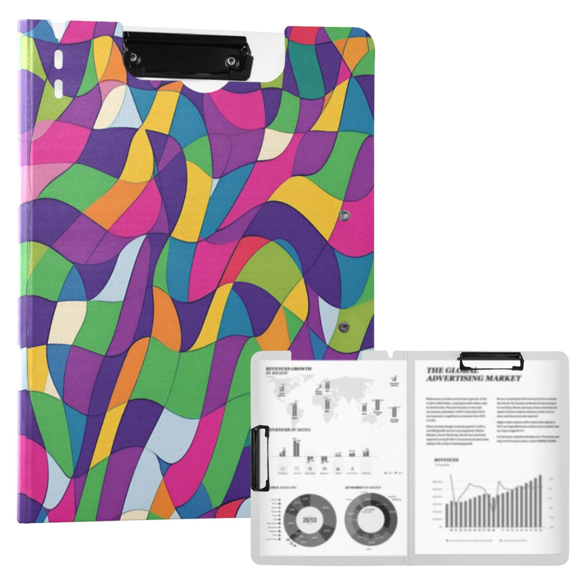 FORMRS A4 Clipboard Folder with Pen Holder Horizontal Foldable School Office Binder, Colorful Plaid