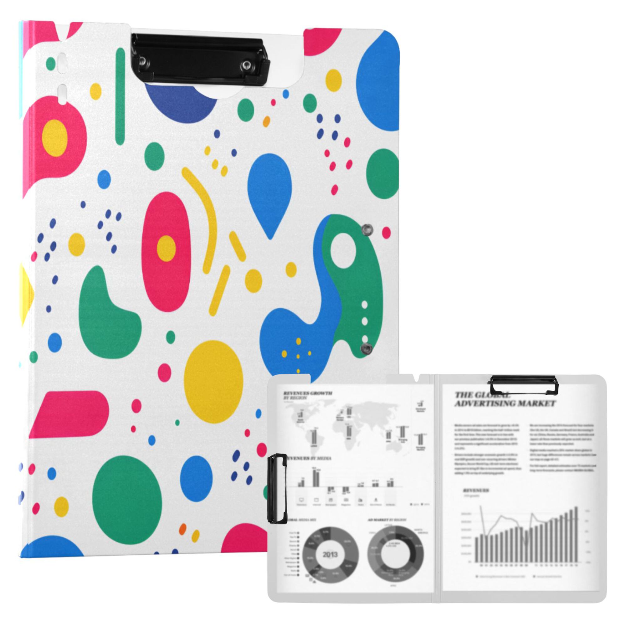 FORMRS A4 Clipboard Folder with Pen Holder Horizontal Foldable School Office Binder, Colorful Round