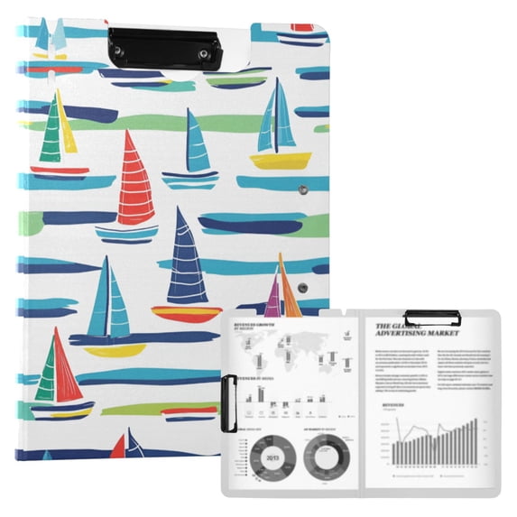 FORMRS A4 Clipboard Folder with Pen Holder Horizontal Foldable School Office Binder, Colorful Sailboats