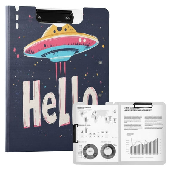 FORMRS A4 Clipboard Folder with Pen Holder Horizontal Foldable School Office Binder, Colorful UFO