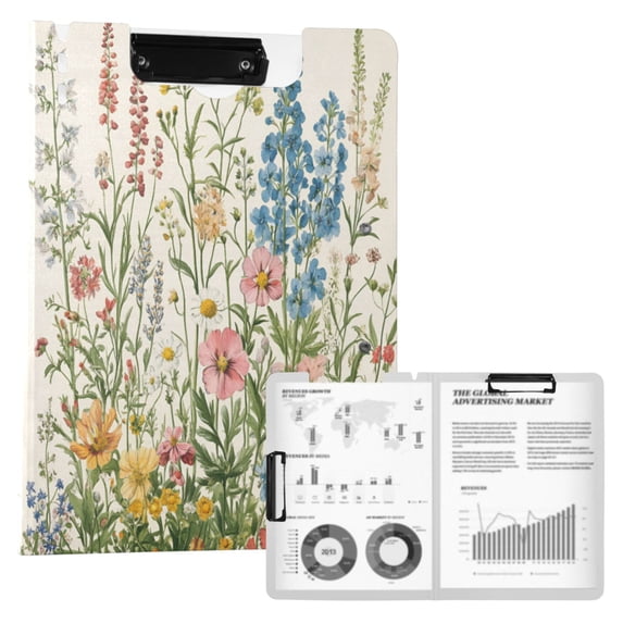 FORMRS A4 Clipboard Folder with Pen Holder Horizontal Foldable School Office Binder, Colorful Wildflowers