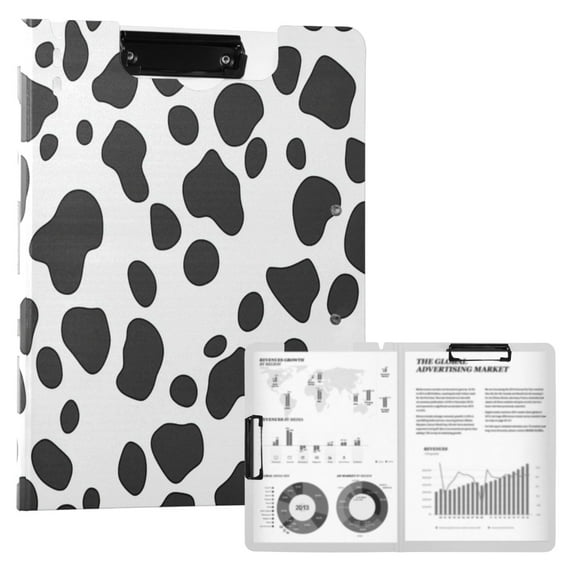 FORMRS A4 Clipboard Folder with Pen Holder Horizontal Foldable School Office Binder, Cow Spots