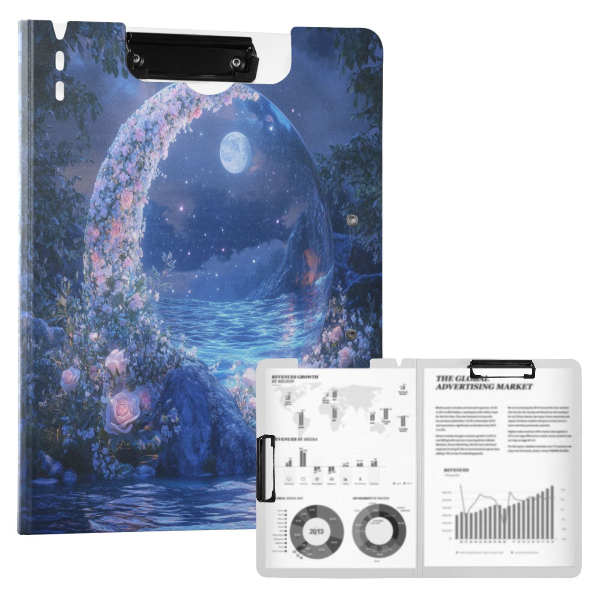 FORMRS A4 Clipboard Folder with Pen Holder Horizontal Foldable School Office Binder, Crystal Ball
