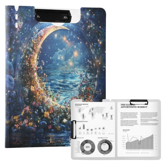FORMRS A4 Clipboard Folder with Pen Holder Horizontal Foldable School Office Binder, Crystal Moon