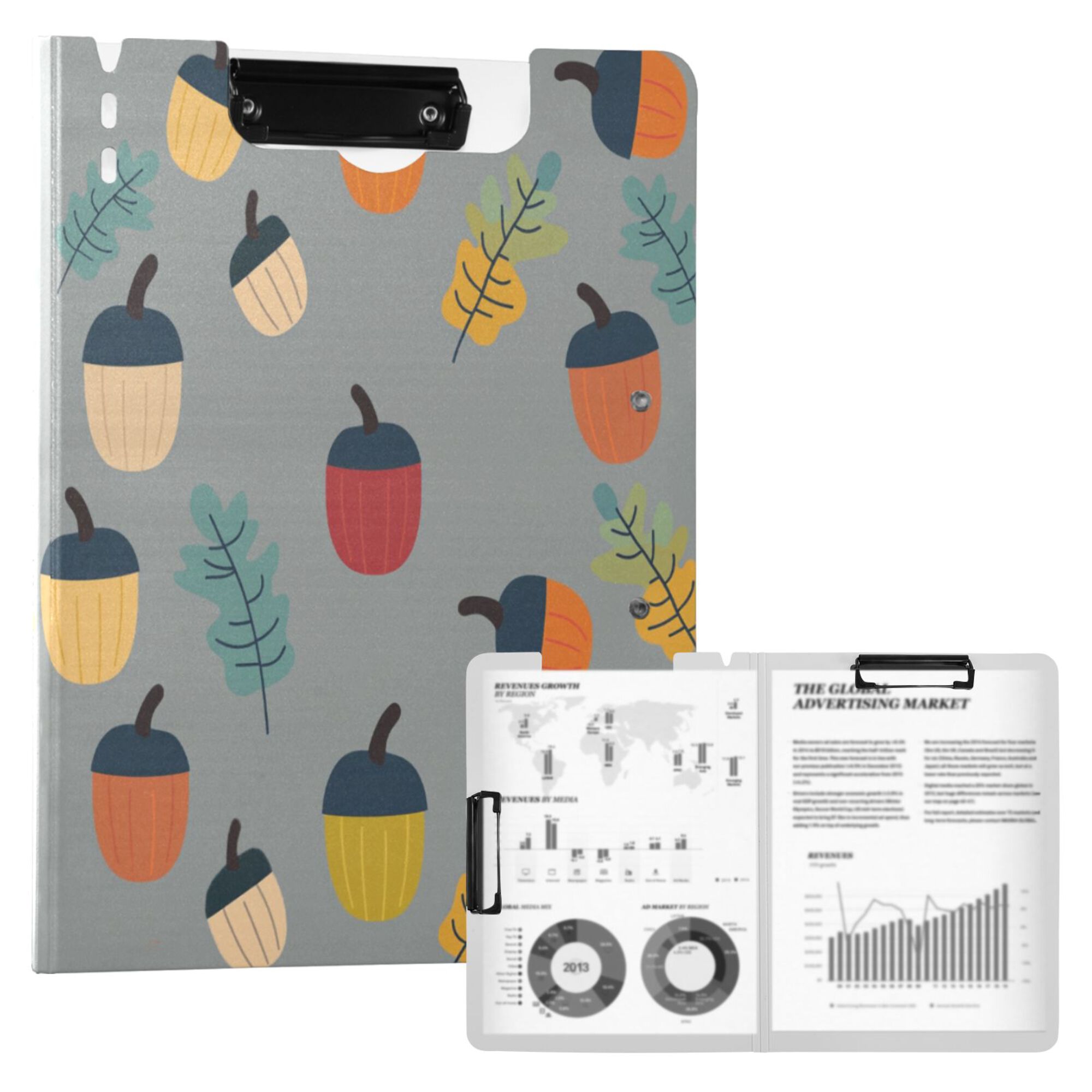 FORMRS A4 Clipboard Folder with Pen Holder Horizontal Foldable School Office Binder, Cute Acorns Pattern