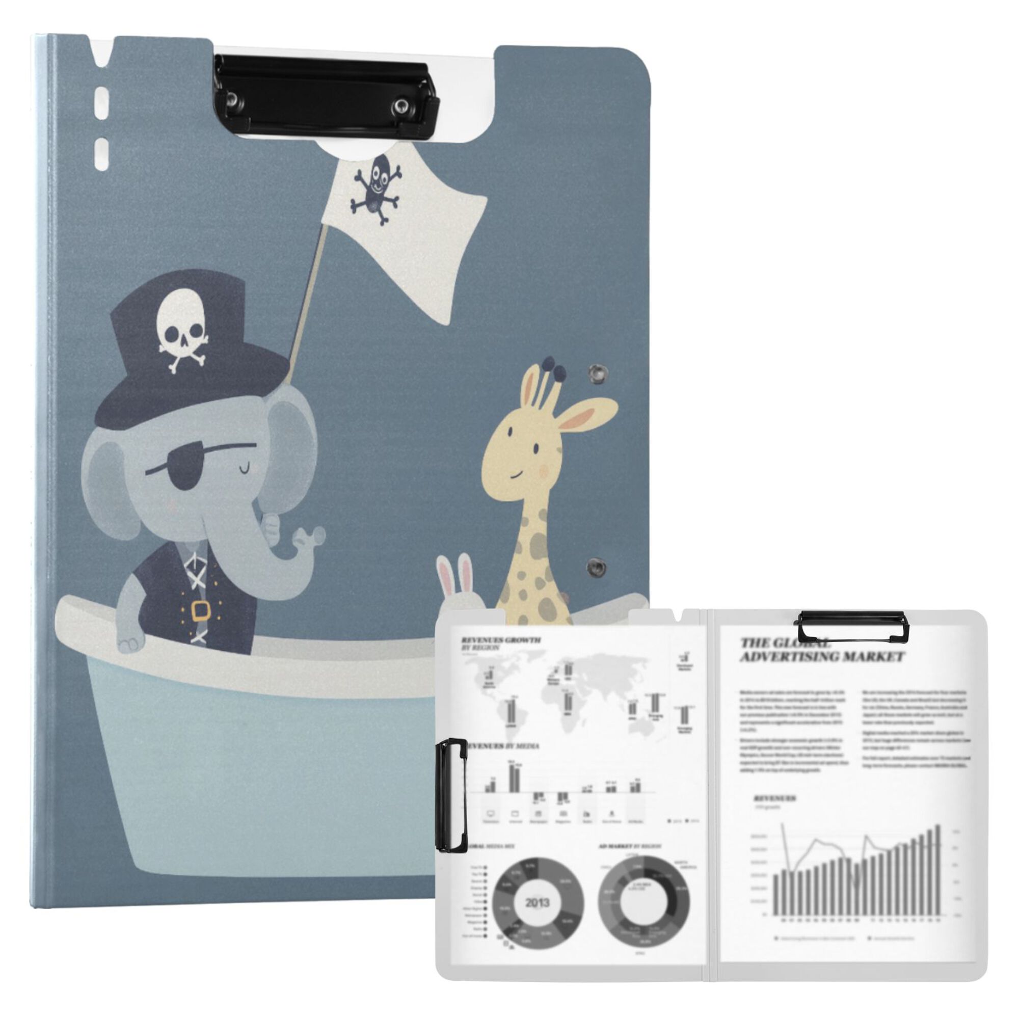 FORMRS A4 Clipboard Folder with Pen Holder Horizontal Foldable School Office Binder, Cute Animals