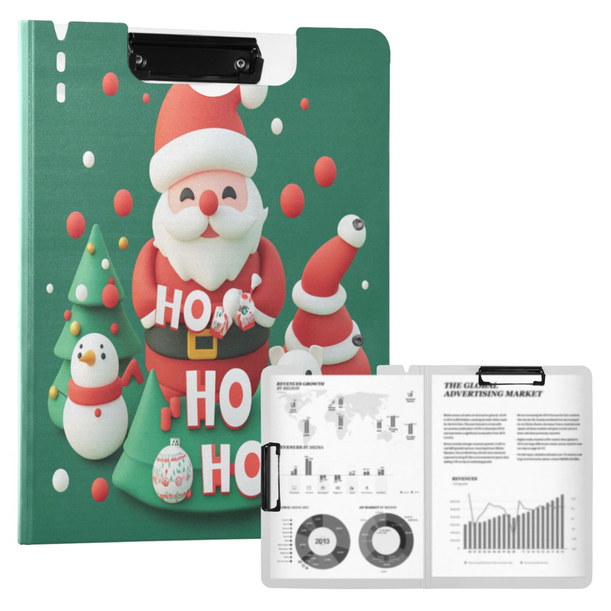 FORMRS A4 Clipboard Folder with Pen Holder Horizontal Foldable School Office Binder, Cute Christmas Pattern