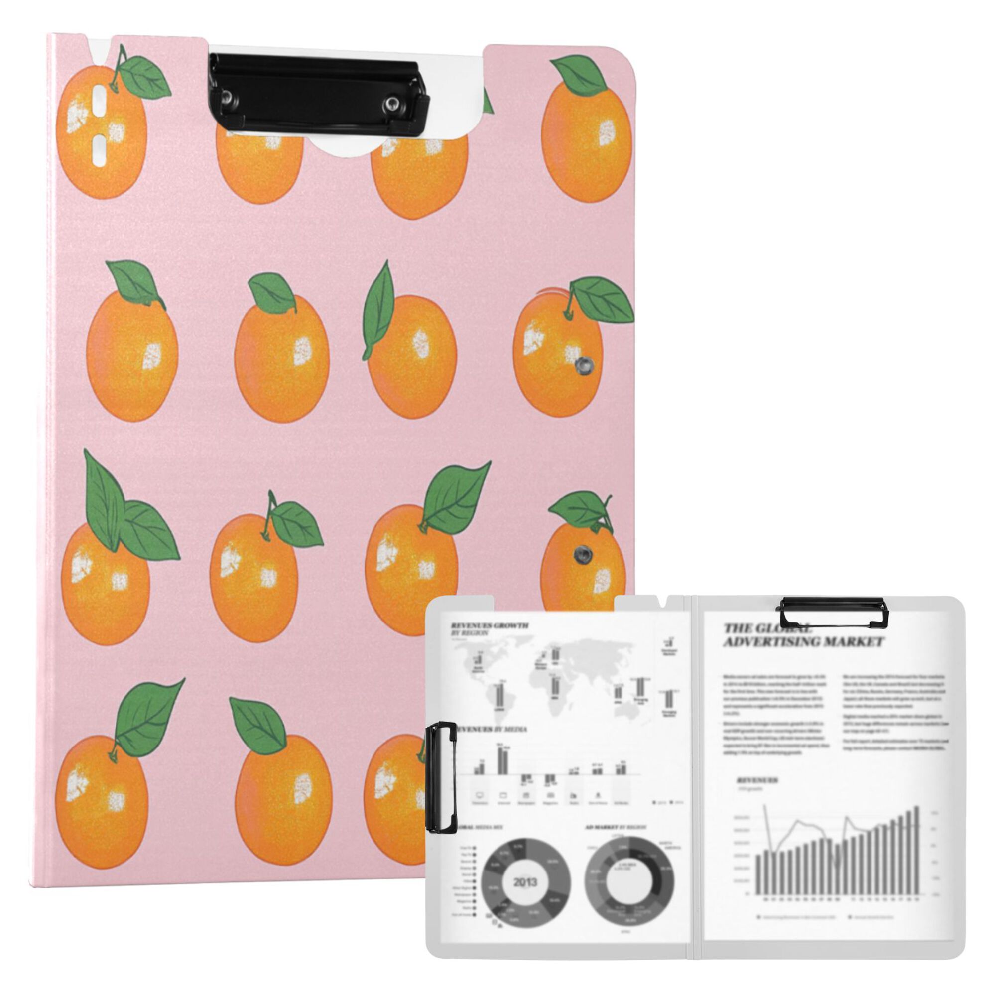 FORMRS A4 Clipboard Folder with Pen Holder Horizontal Foldable School Office Binder, Cute Oranges