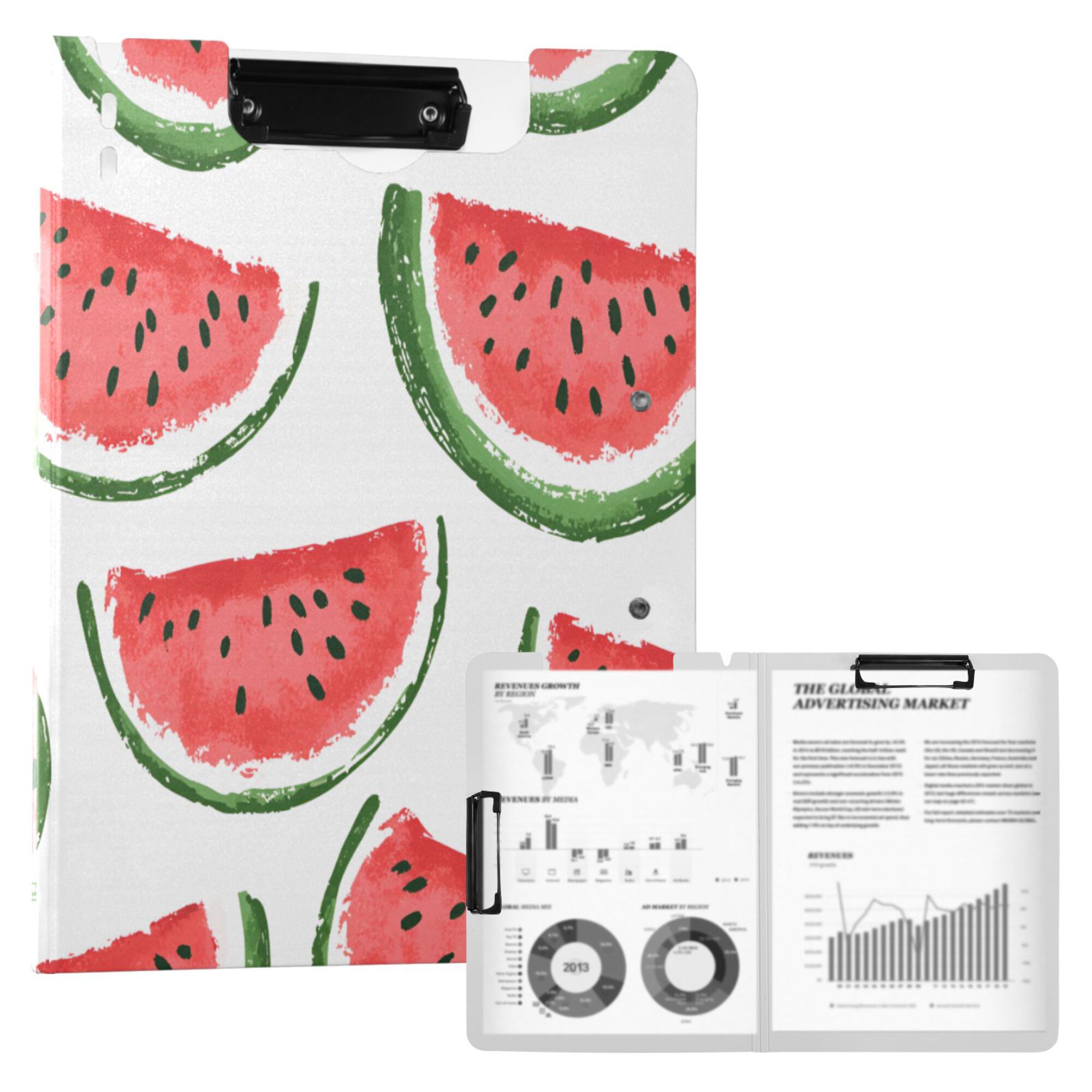 FORMRS A4 Clipboard Folder with Pen Holder Horizontal Foldable School Office Binder, Cute Watermelon