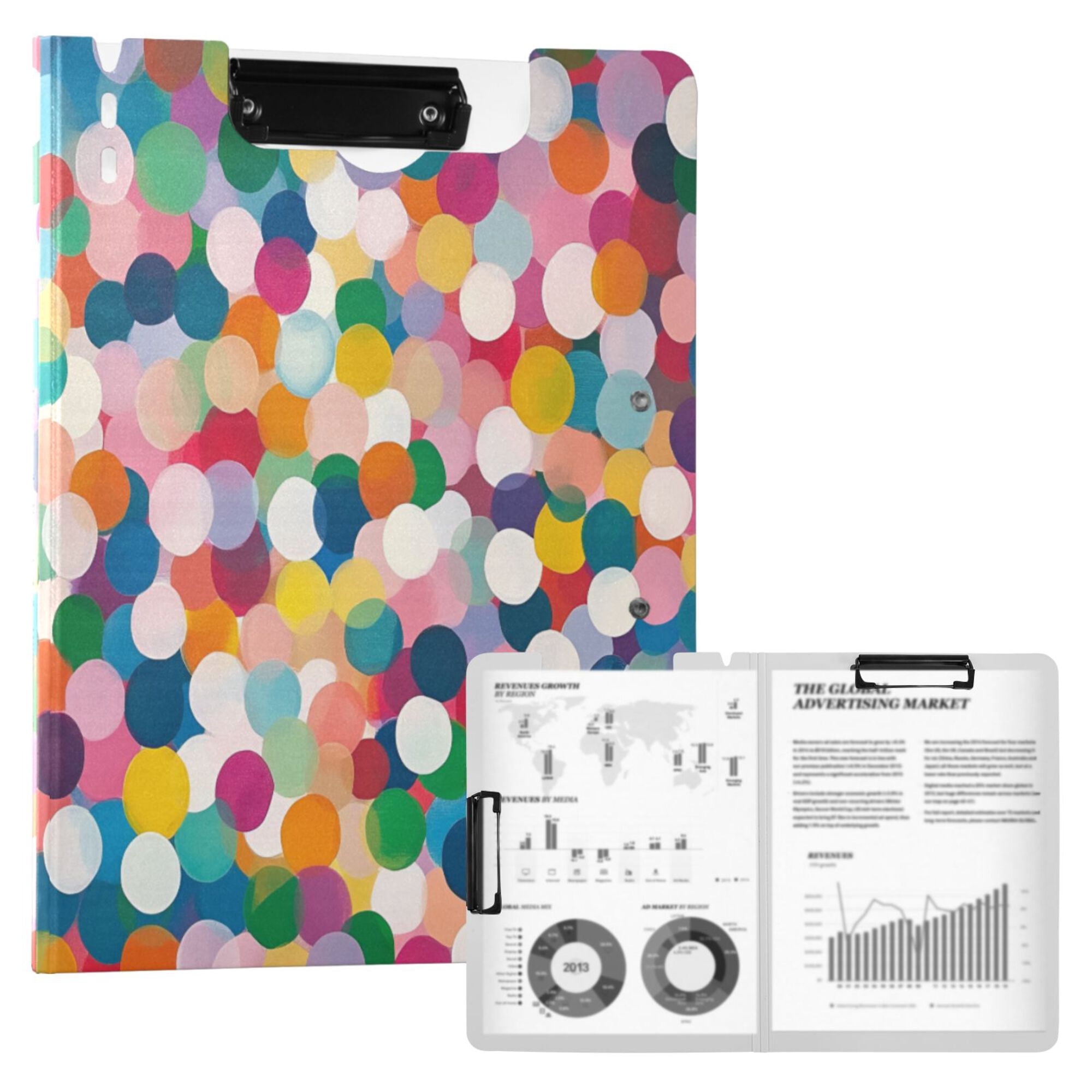 FORMRS A4 Clipboard Folder with Pen Holder Horizontal Foldable School Office Binder, Dark Colorful Circles