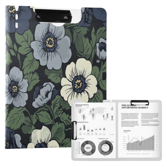 FORMRS A4 Clipboard Folder with Pen Holder Horizontal Foldable School Office Binder, Dark Floral