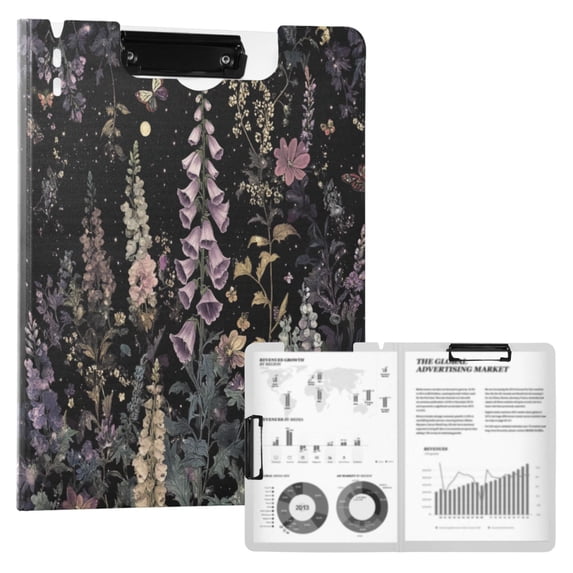 FORMRS A4 Clipboard Folder with Pen Holder Horizontal Foldable School Office Binder, Dark Flowers Pattern
