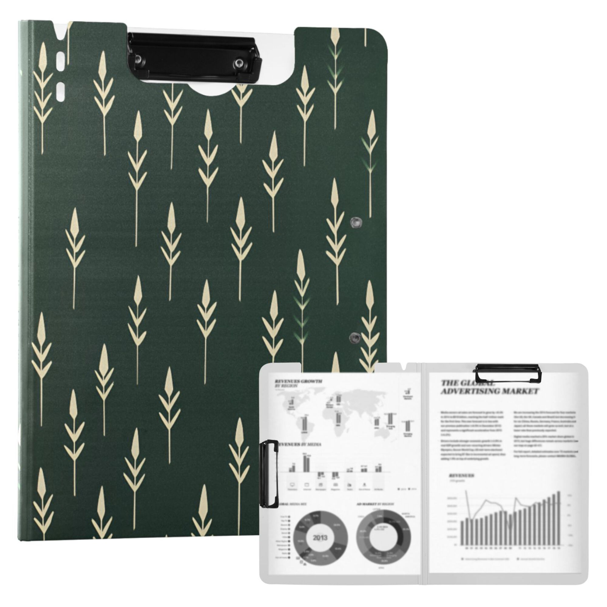 FORMRS A4 Clipboard Folder with Pen Holder Horizontal Foldable School Office Binder, Dark Green Plants