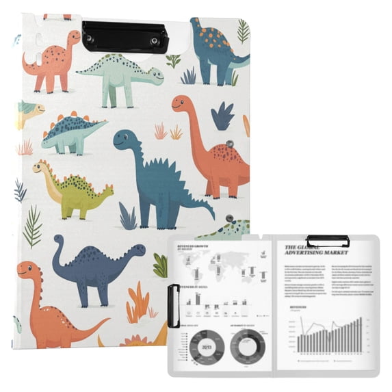 FORMRS A4 Clipboard Folder with Pen Holder Horizontal Foldable School Office Binder, Dinosaur Pattern