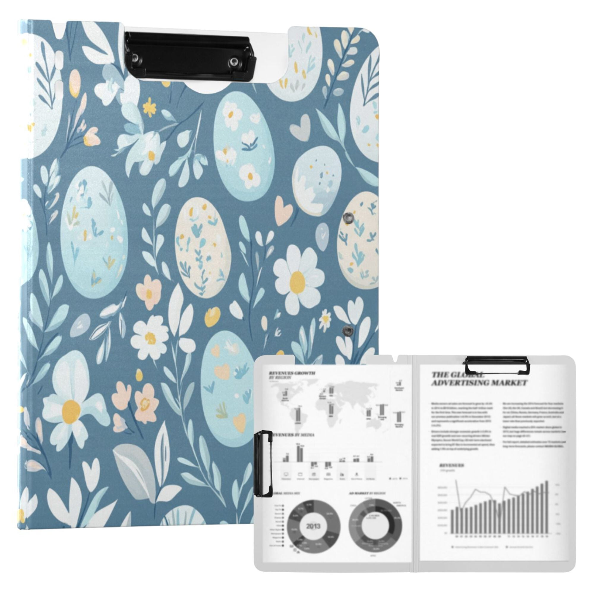 FORMRS A4 Clipboard Folder with Pen Holder Horizontal Foldable School Office Binder, Easter Eggs